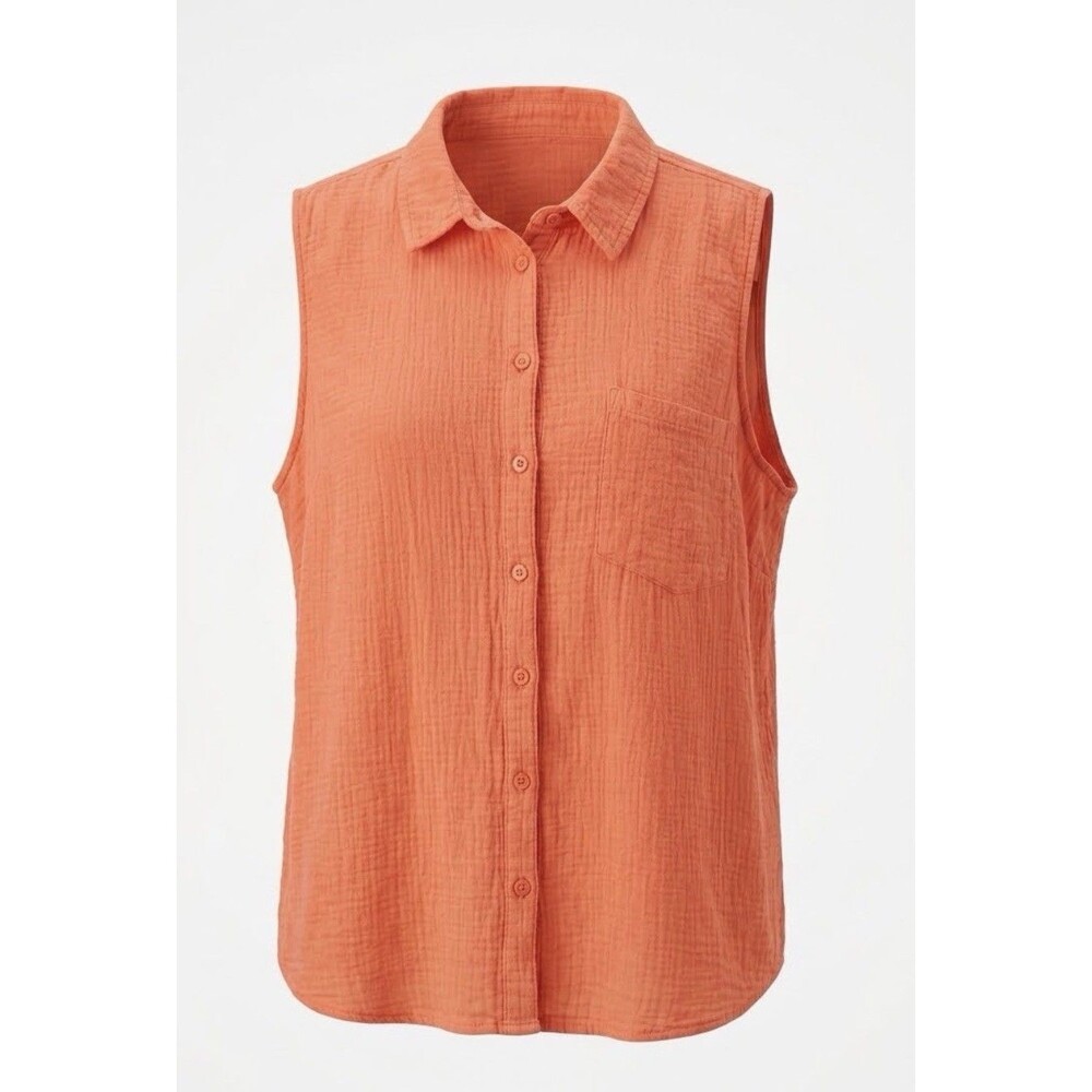 Coldwater Creek Women 3X Orange Gauzy Cotton Sleeveless Button Front Blouse